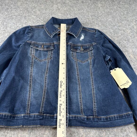 One World Jacket Womens Size M Blue Cotton Denim Jean Button‎ Front - Picture 8 of 10